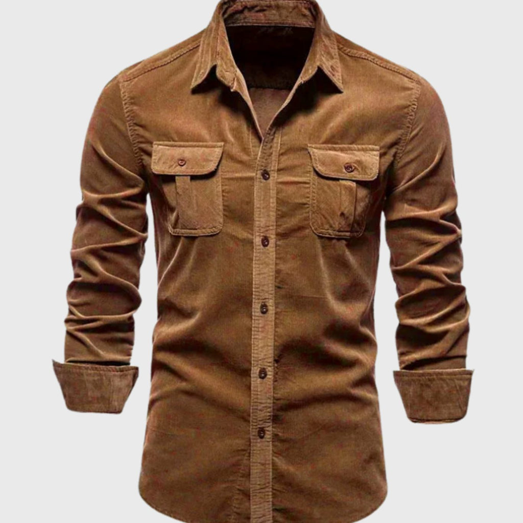 Men's Premium Cotton Corduroy Long-Sleeve Button-Up Shirt - Dark Brown