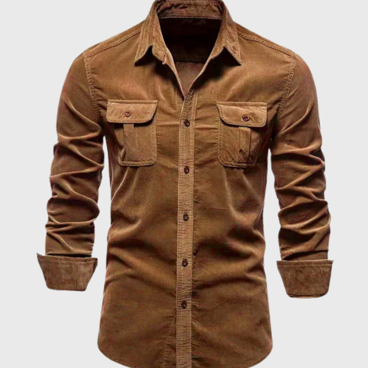 Men's Premium Cotton Corduroy Long-Sleeve Button-Up Shirt - Dark Brown
