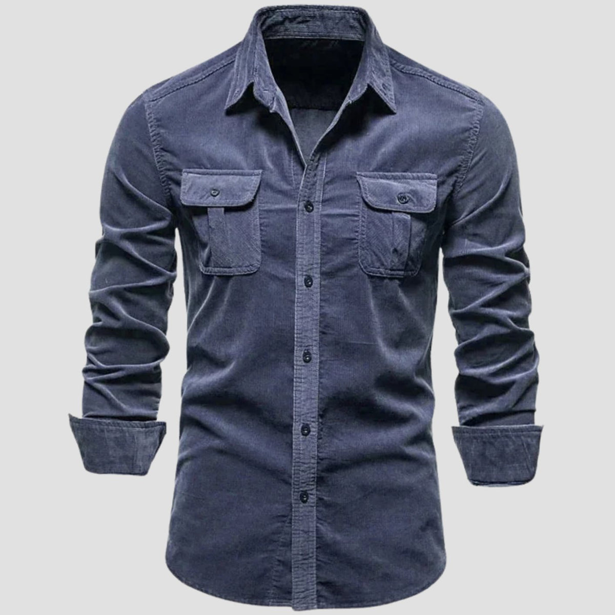 Men's Premium Cotton Corduroy Long-Sleeve Button-Up Shirt - Navy Blue