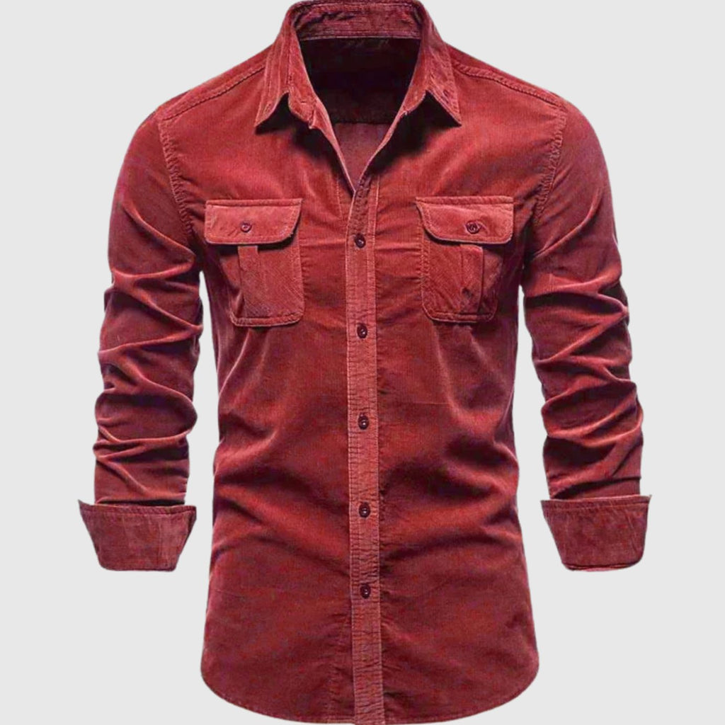 Men's Premium Cotton Corduroy Long-Sleeve Button-Up Shirt - Red
