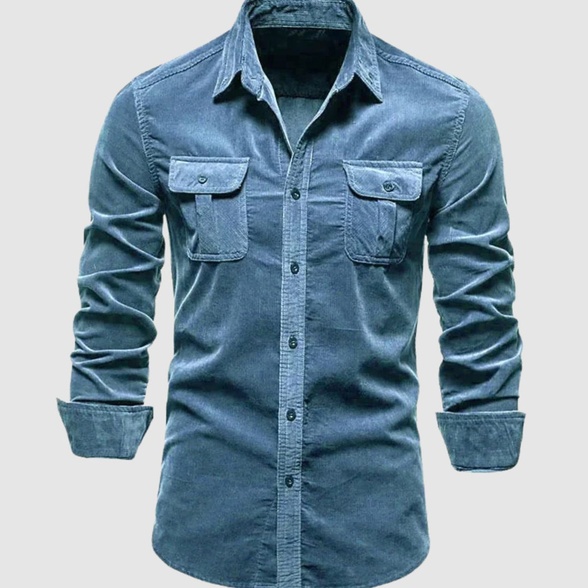 Men's Premium Cotton Corduroy Long-Sleeve Button-Up Shirt - Blue