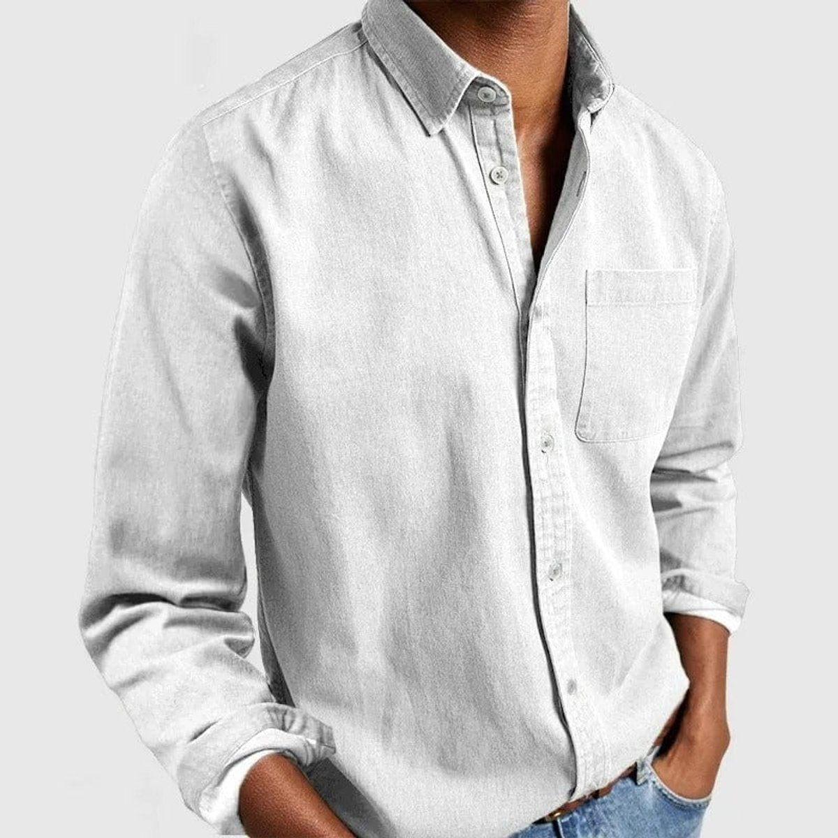 Men's Premium-Fit Long-Sleeve Button-Down Casual Shirt - White