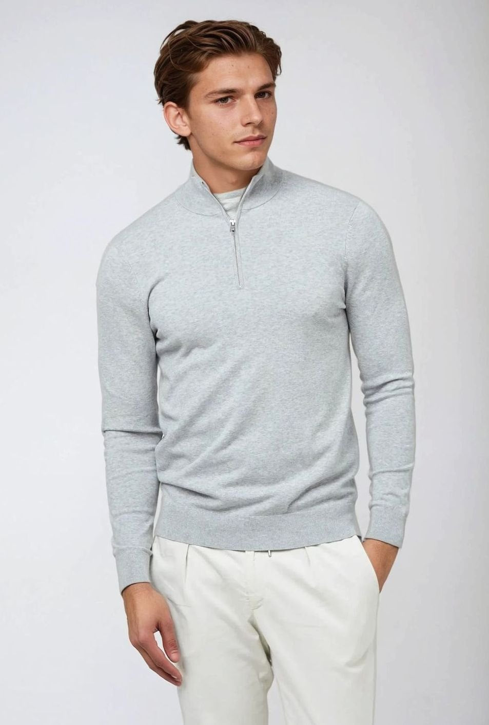 Men's Quarter-Zip Classic Knit Sweater - Gray
