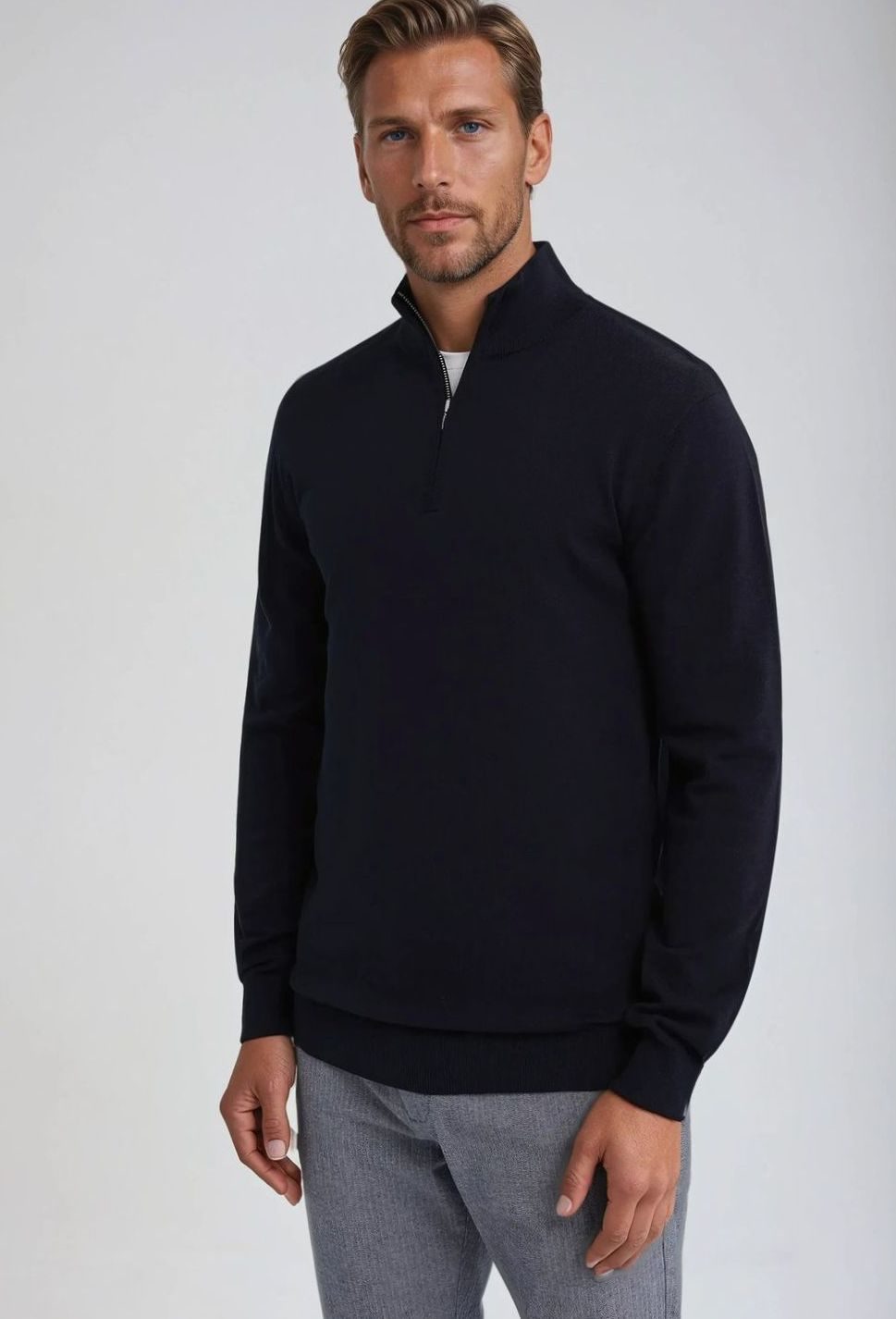 Men's Quarter-Zip Classic Knit Sweater - Navy