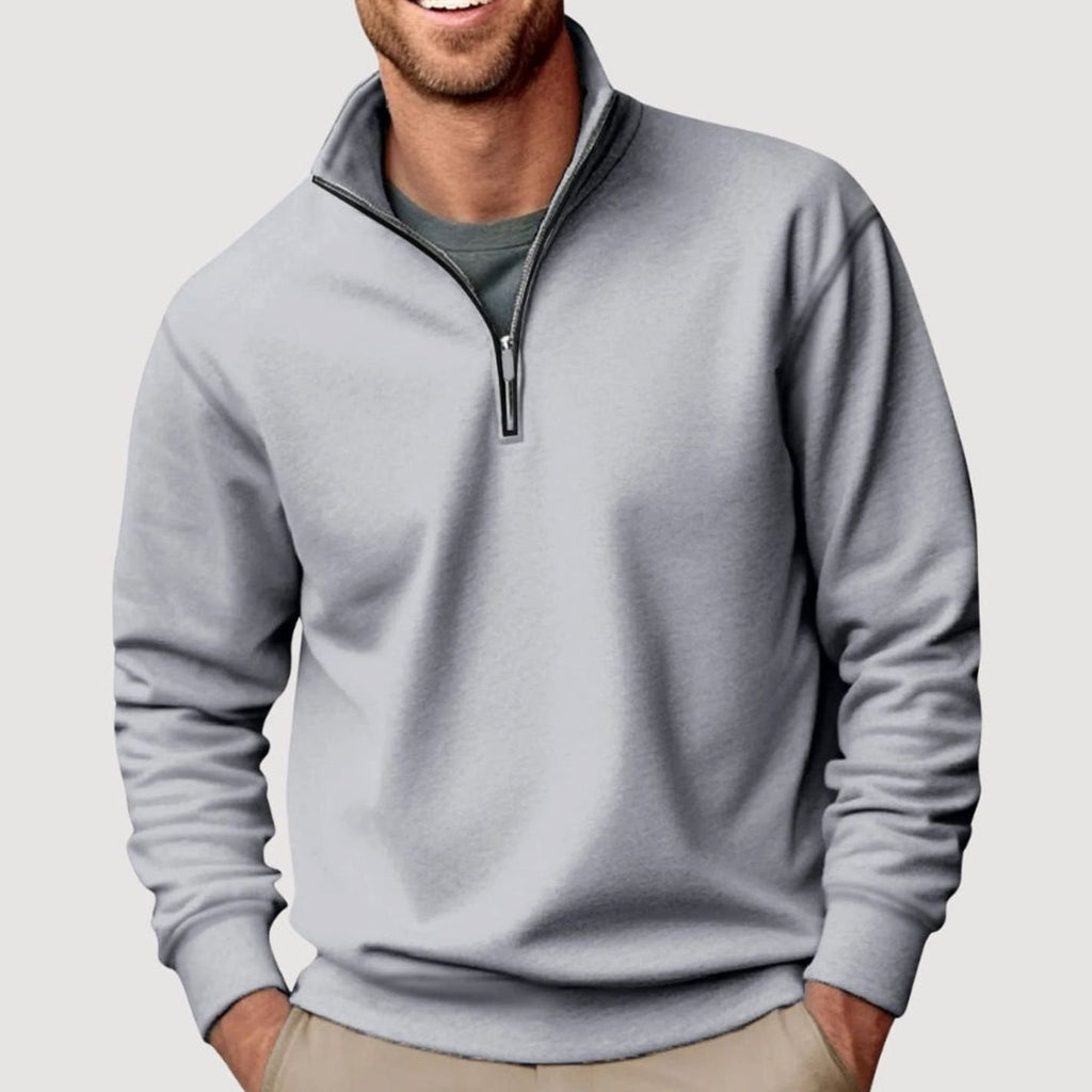 Men's Quarter-Zip Collar Sweatshirt Relaxed-Fit Pullover - Gray