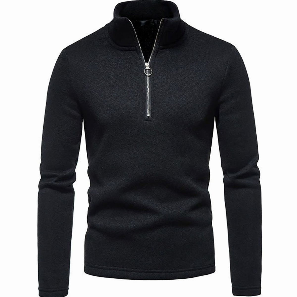 Men's Quarter-Zip Mock Neck Fine Knit Pullover Sweater - Black