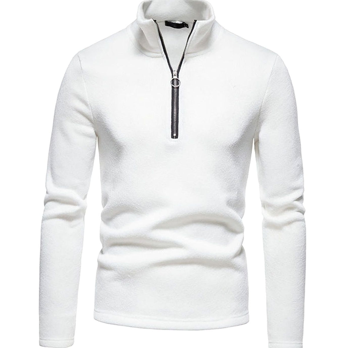 Men's Quarter-Zip Mock Neck Fine Knit Pullover Sweater - White