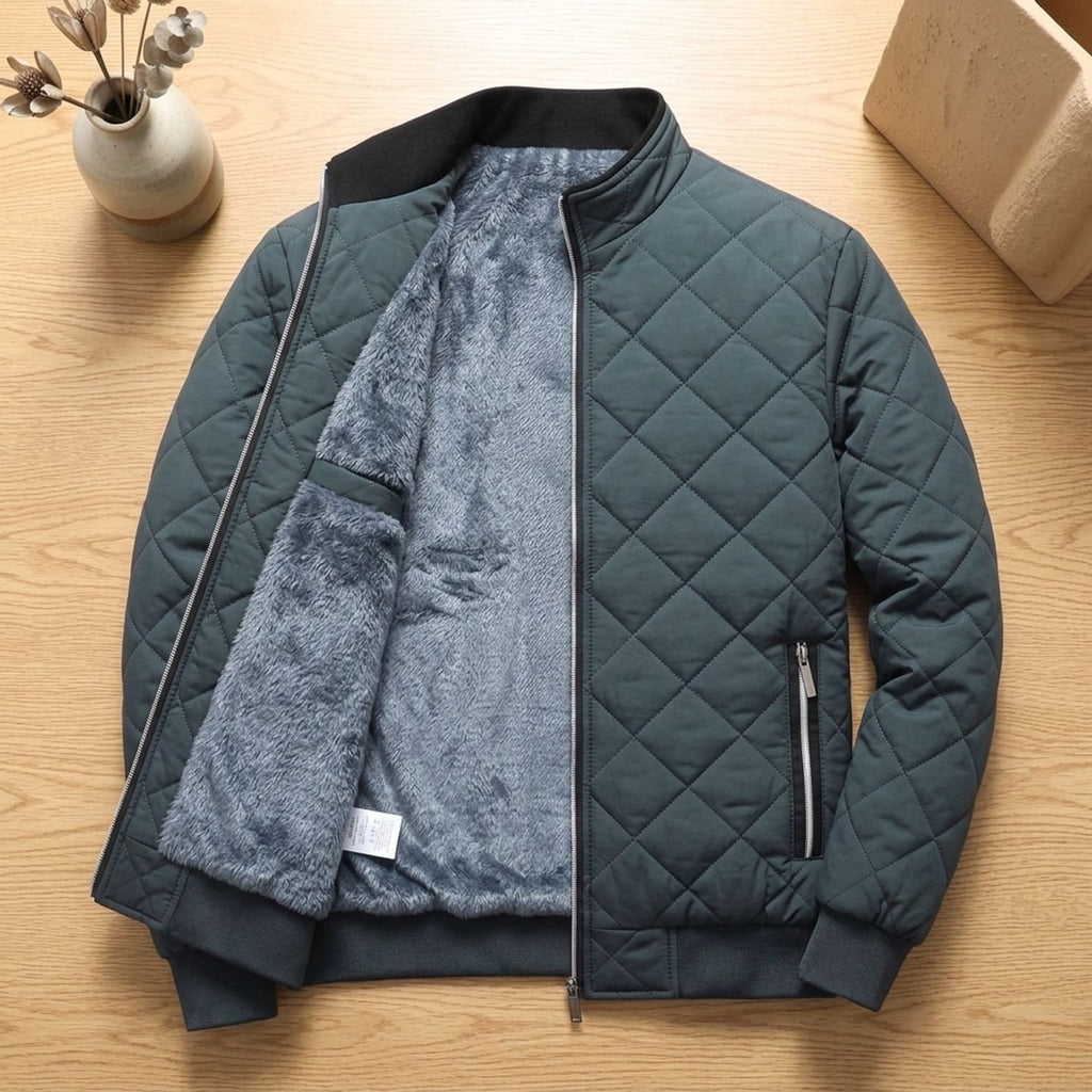 Men's Quilted Fleece-Lined Zip-Up Puffer Jacket - Green