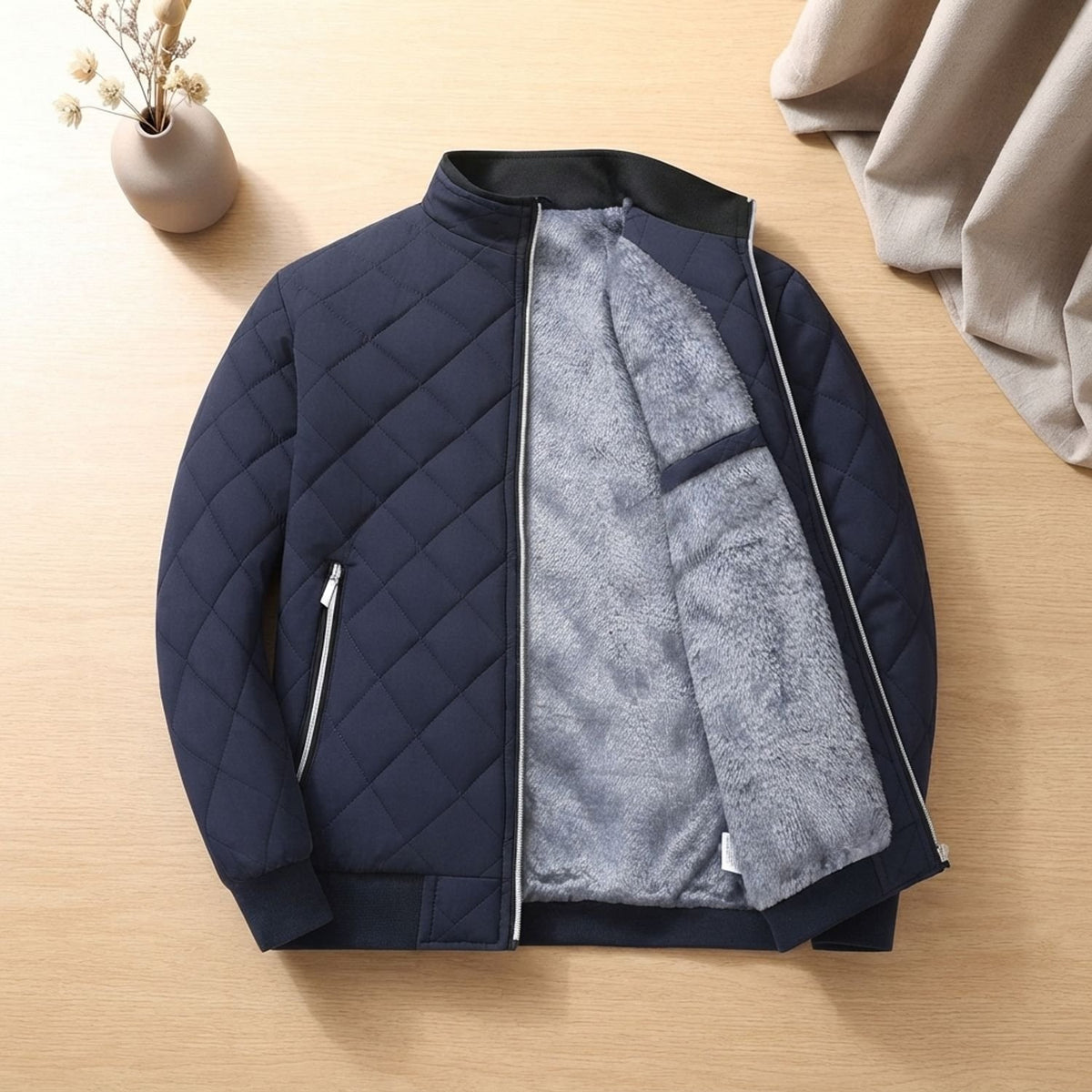 Men's Quilted Fleece-Lined Zip-Up Puffer Jacket - Blue