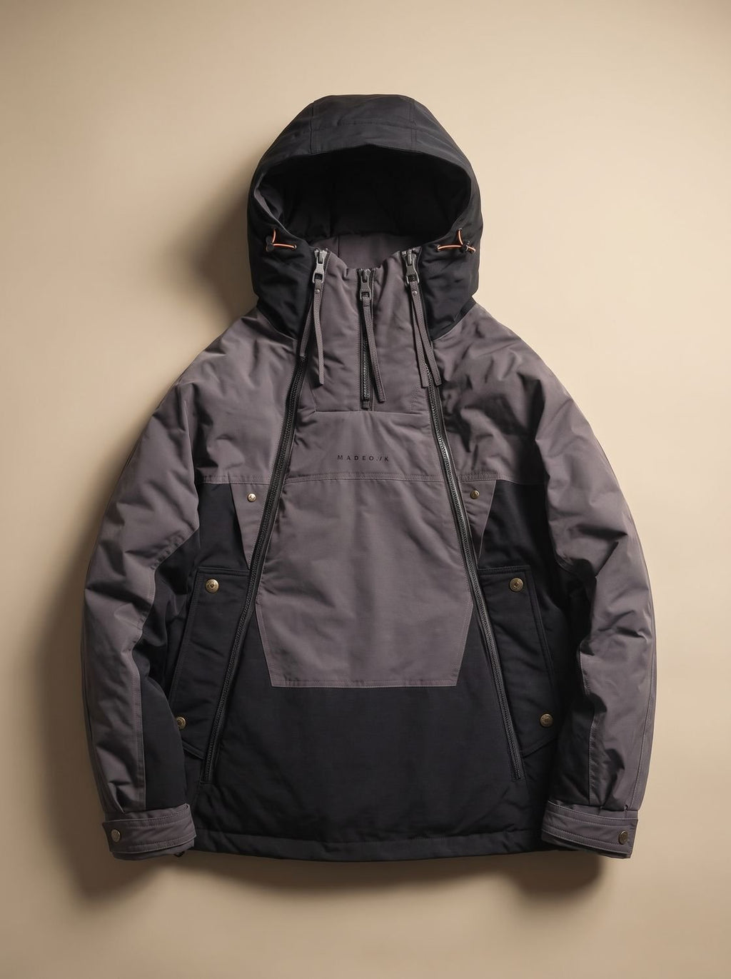 Men's Quilted Hooded Half-Zip Anorak Jacket - Gray