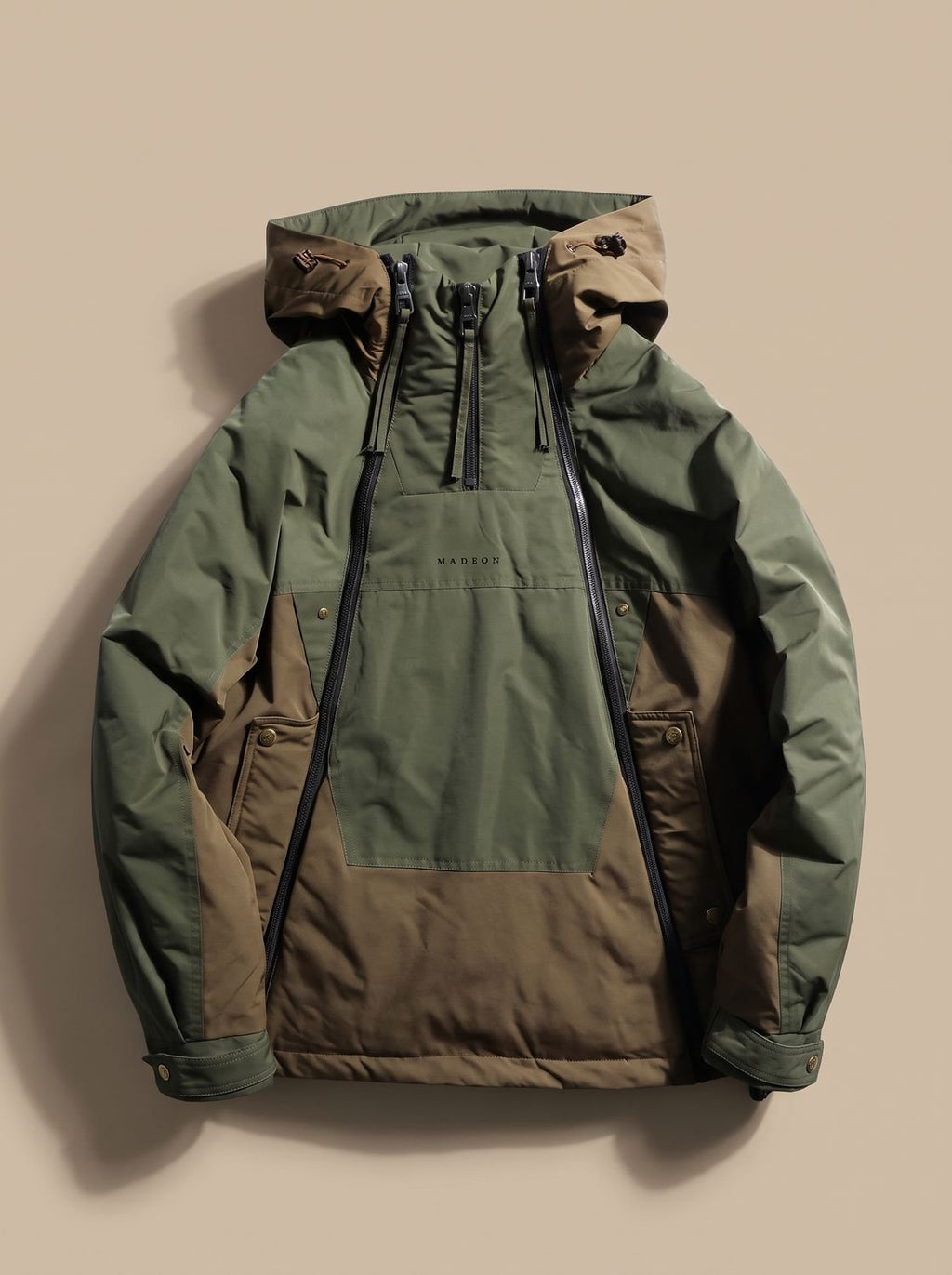 Men's Quilted Hooded Half-Zip Anorak Jacket - Green