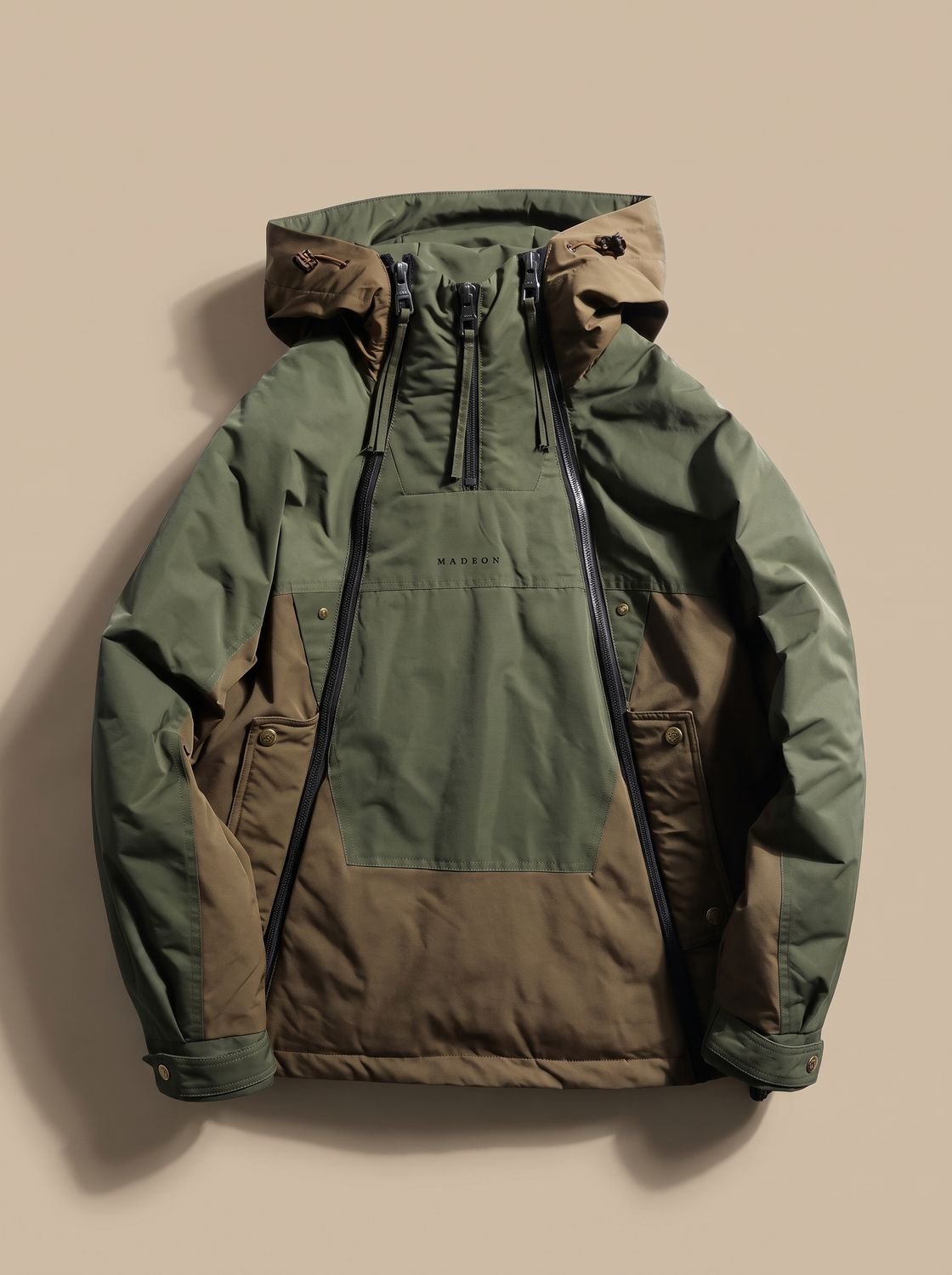 Men's Quilted Hooded Half-Zip Anorak Jacket - Green