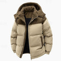 Men's Quilted Hooded Puffer Jacket Corduroy Two-Tone - Khaki