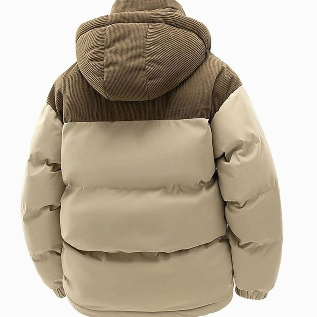 Men's Quilted Hooded Puffer Jacket Corduroy Two-Tone