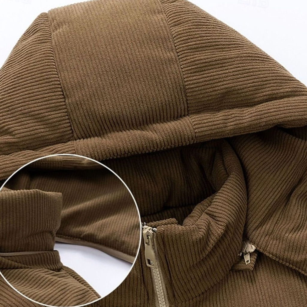 Men's Quilted Hooded Puffer Jacket Corduroy Two-Tone