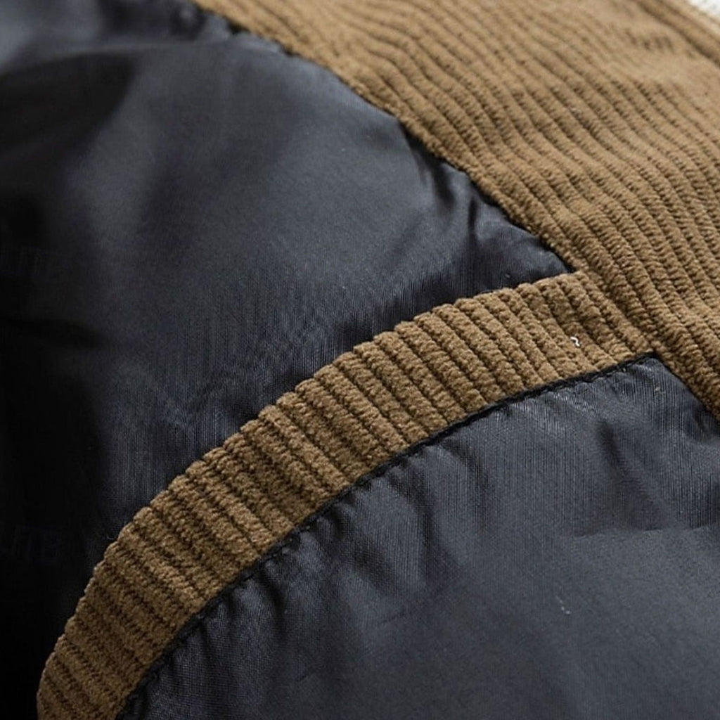 Men's Quilted Hooded Puffer Jacket Corduroy Two-Tone