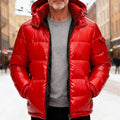 Men's Quilted Hooded Puffer Jacket Insulated Down - Red