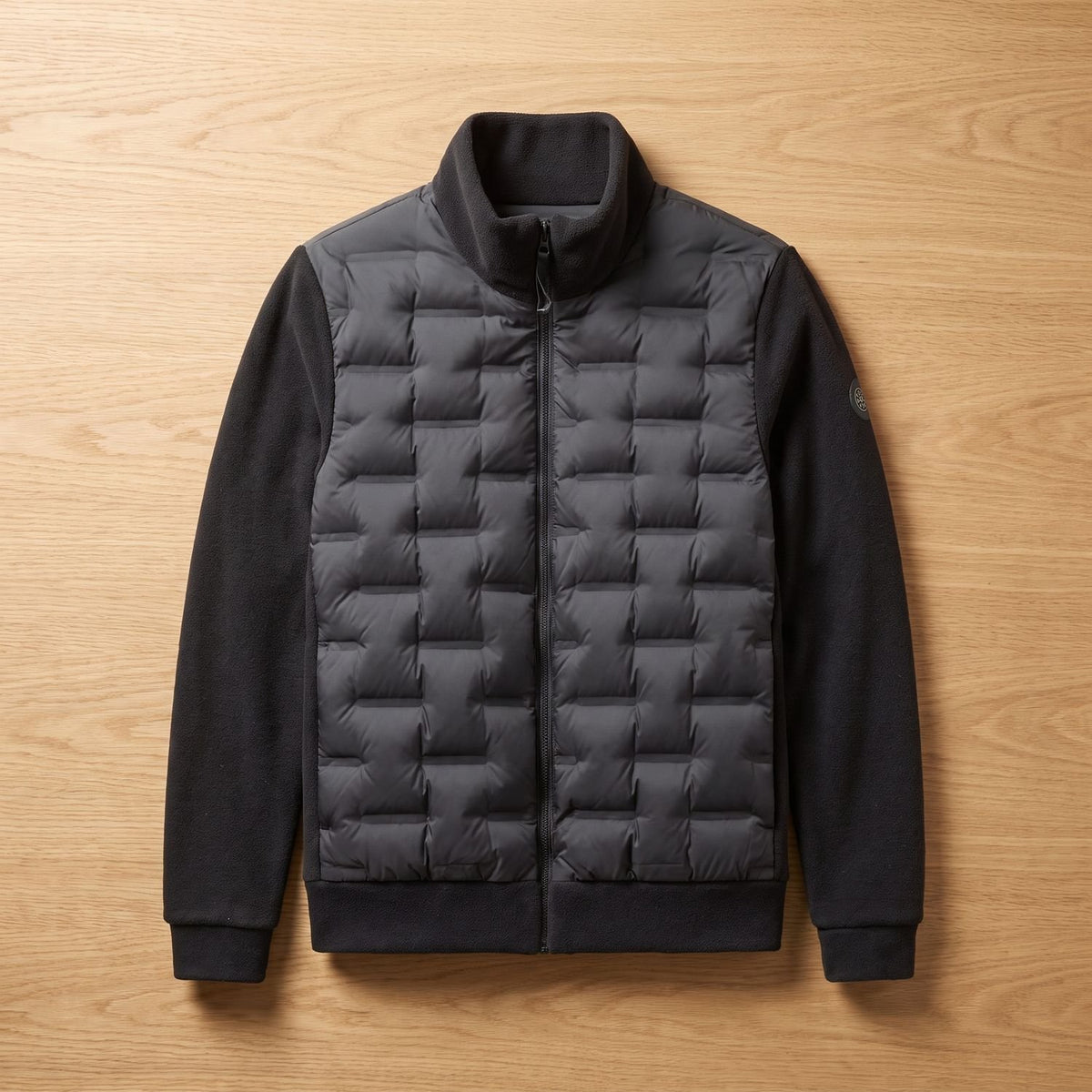 Men's Quilted Hybrid Fleece-Sleeve Puffer Jacket