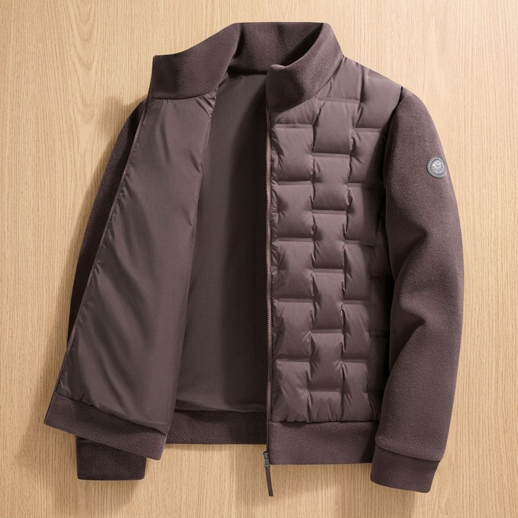 Men's Quilted Hybrid Fleece-Sleeve Puffer Jacket