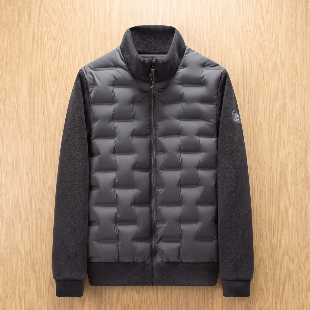 Men's Quilted Hybrid Fleece-Sleeve Puffer Jacket - Black