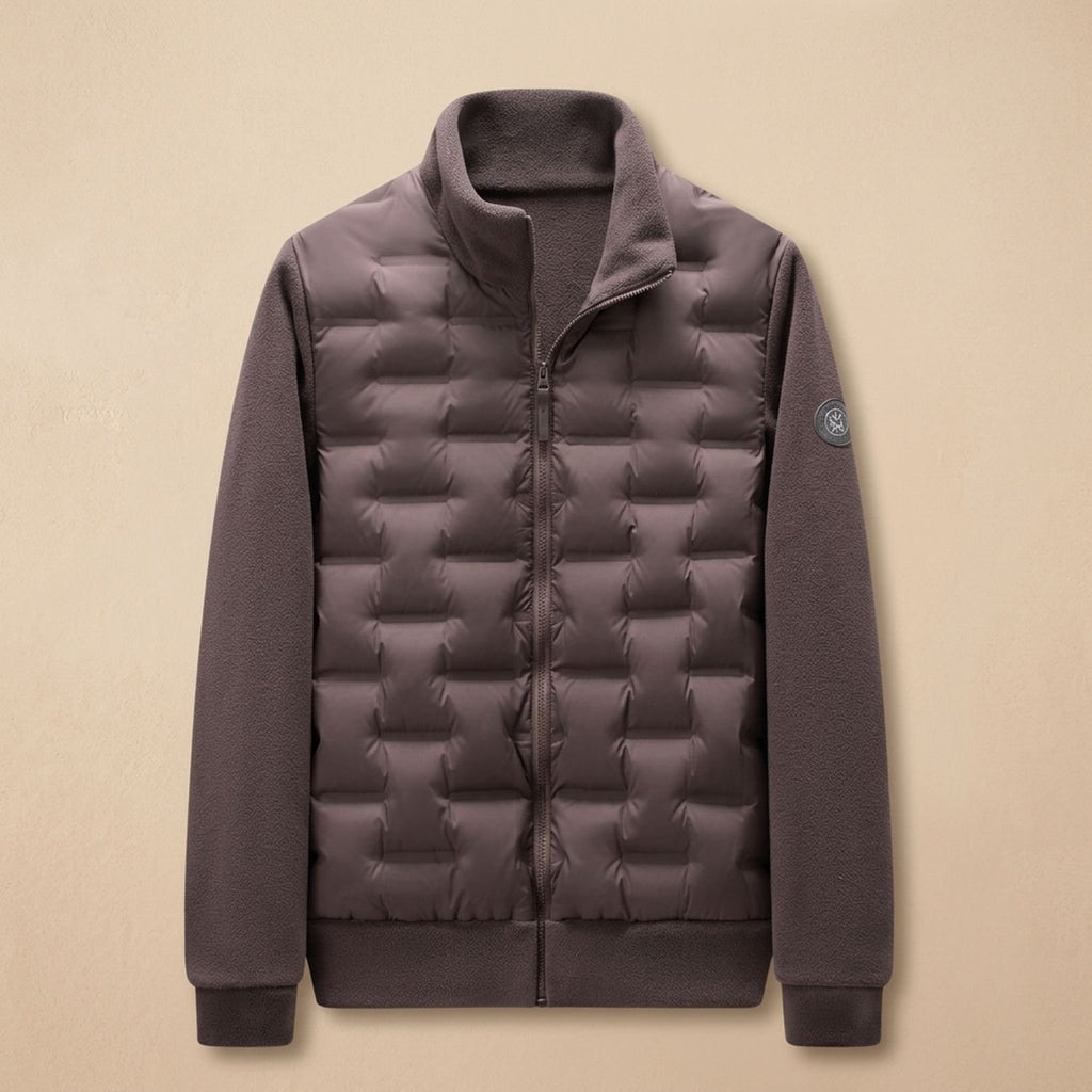 Men's Quilted Hybrid Fleece-Sleeve Puffer Jacket - Brown