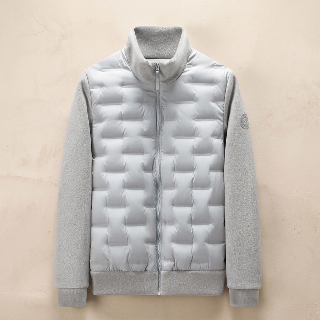 Men's Quilted Hybrid Fleece-Sleeve Puffer Jacket - Off-White