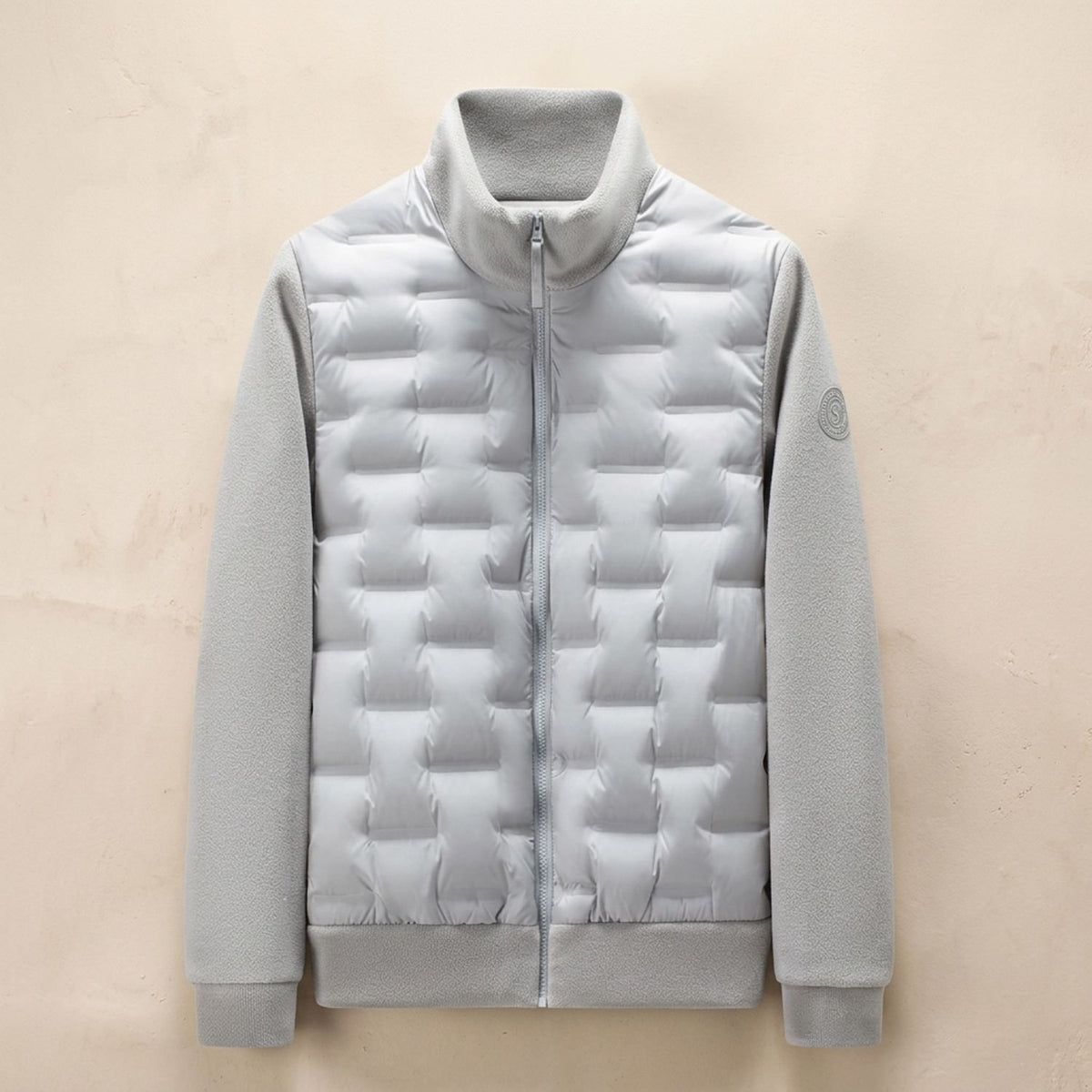 Men's Quilted Hybrid Fleece-Sleeve Puffer Jacket - Off-White