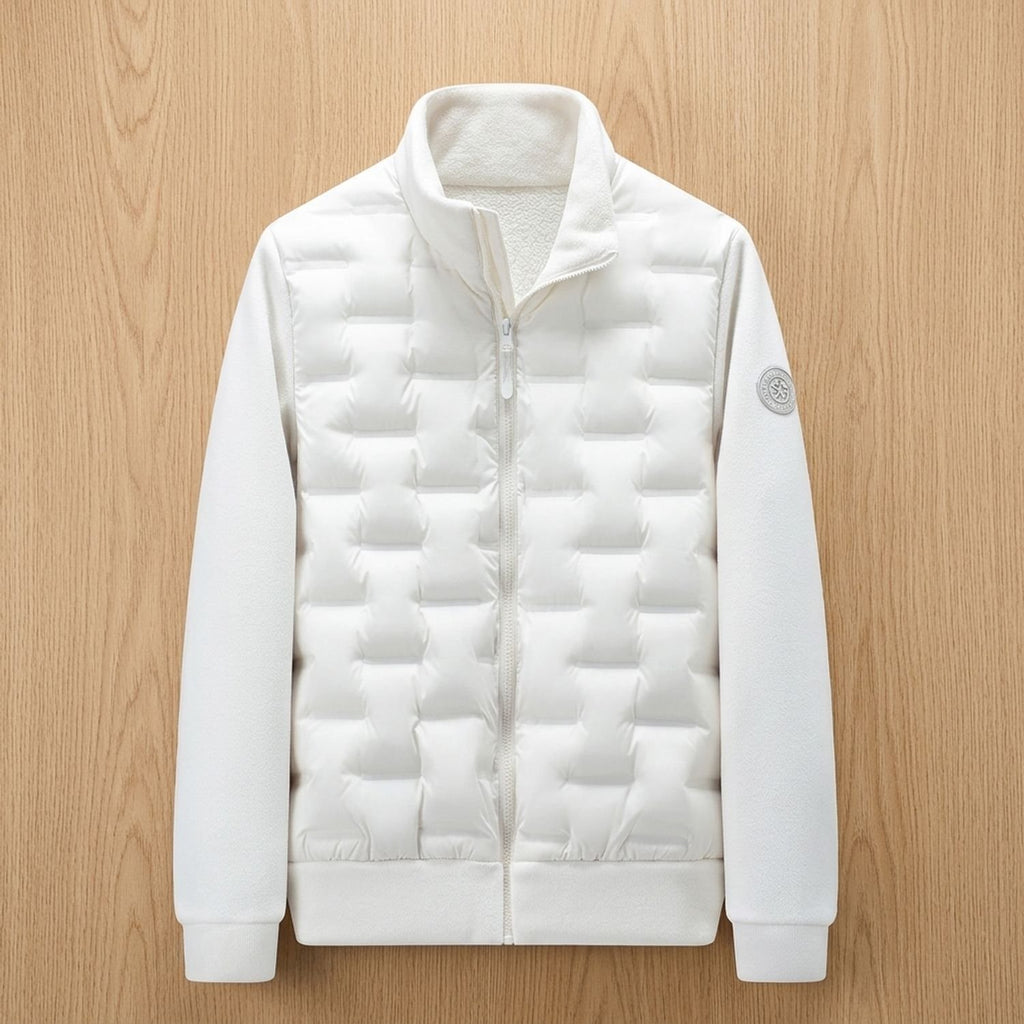 Men's Quilted Hybrid Fleece-Sleeve Puffer Jacket - White