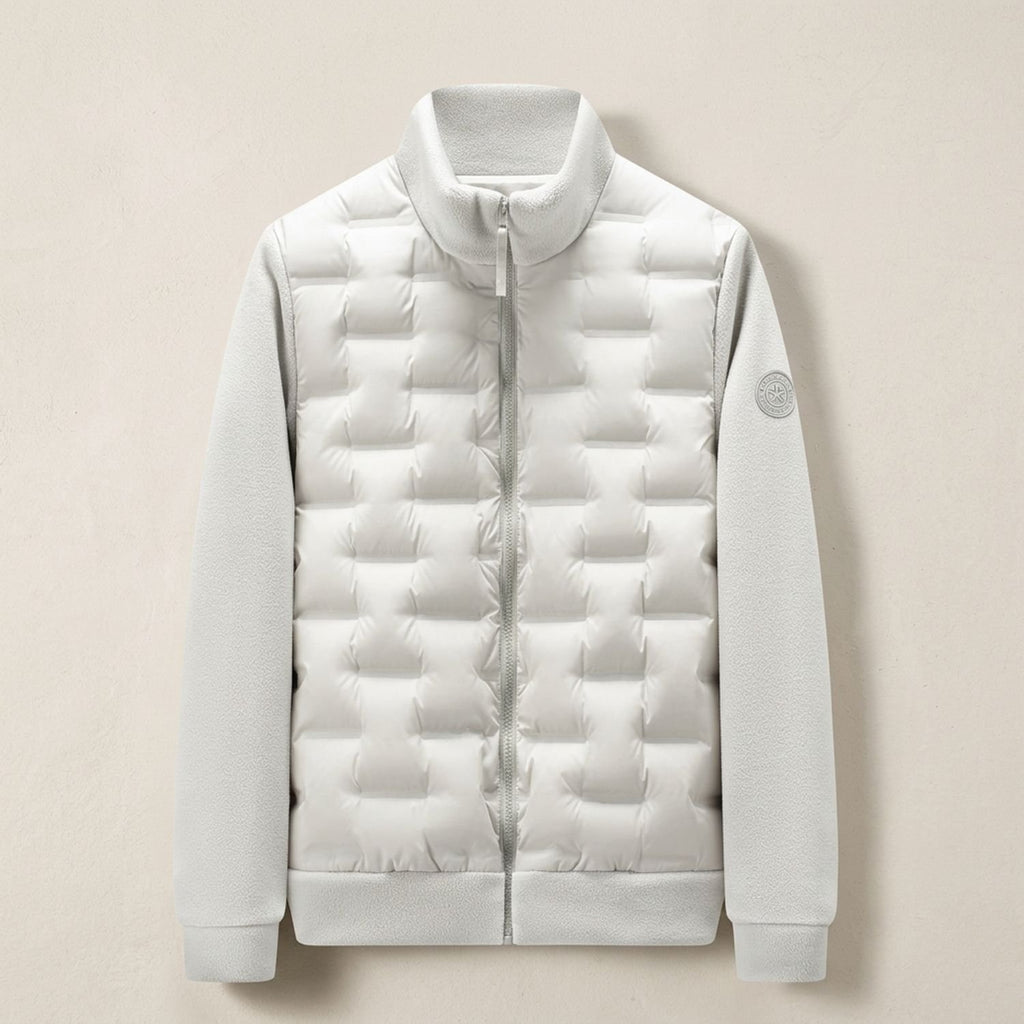 Men's Quilted Hybrid Fleece-Sleeve Puffer Jacket - Beige