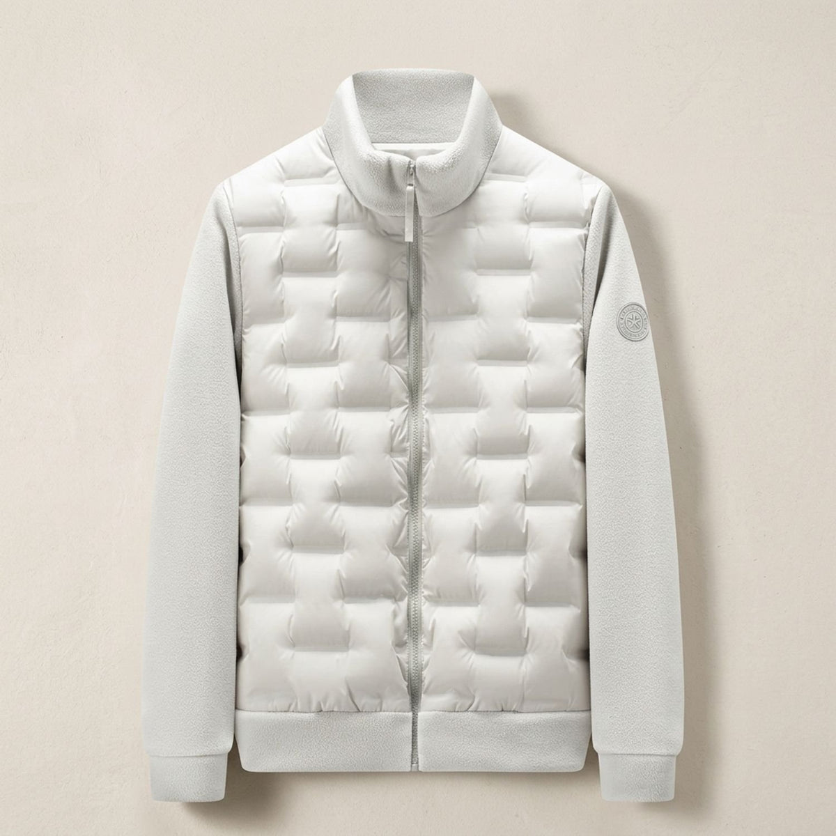 Men's Quilted Hybrid Fleece-Sleeve Puffer Jacket - Beige