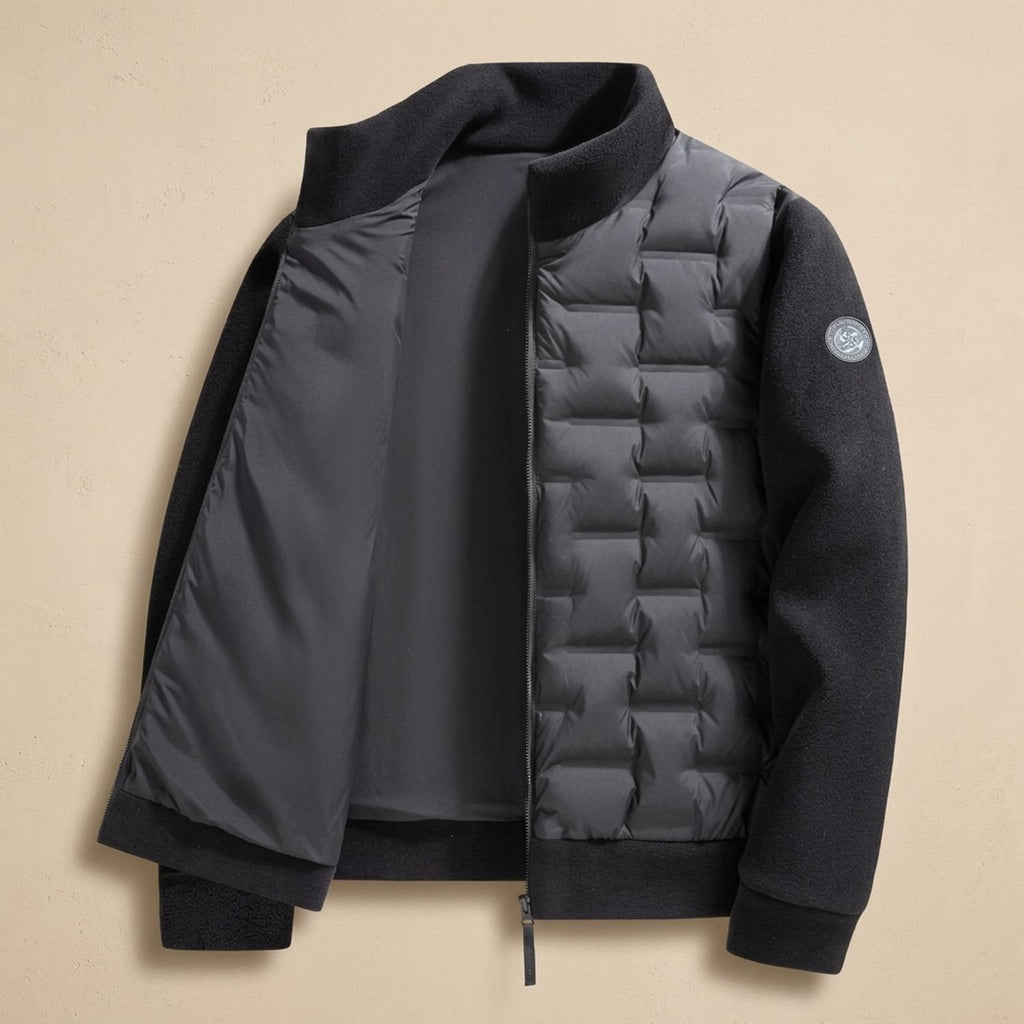 Men's Quilted Hybrid Fleece-Sleeve Puffer Jacket