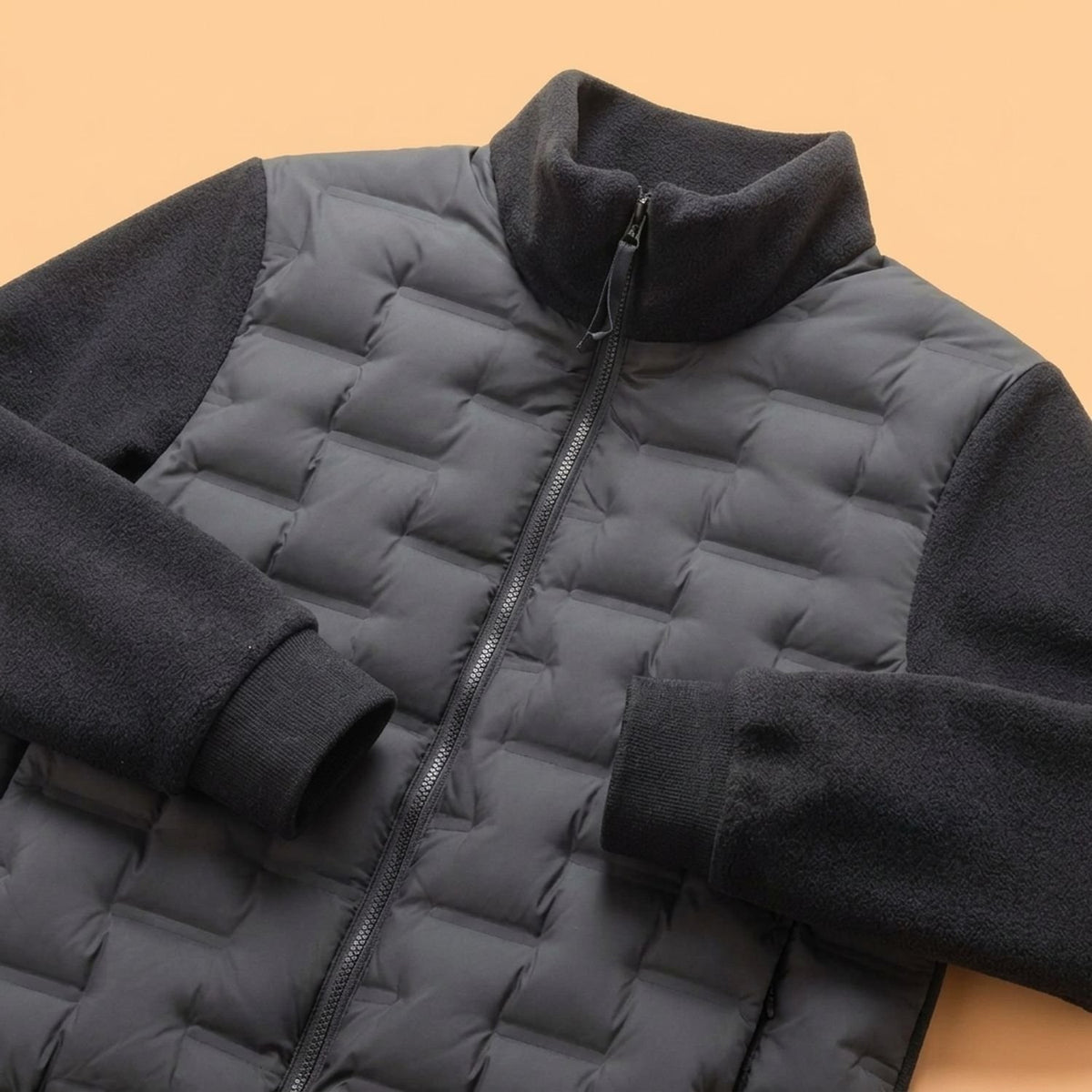 Men's Quilted Hybrid Fleece-Sleeve Puffer Jacket