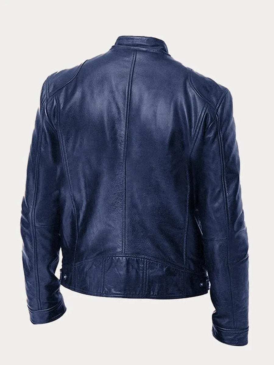 Mens Quilted Jacket Slim-Fit Biker-Style Faux Leather Moto Jacket