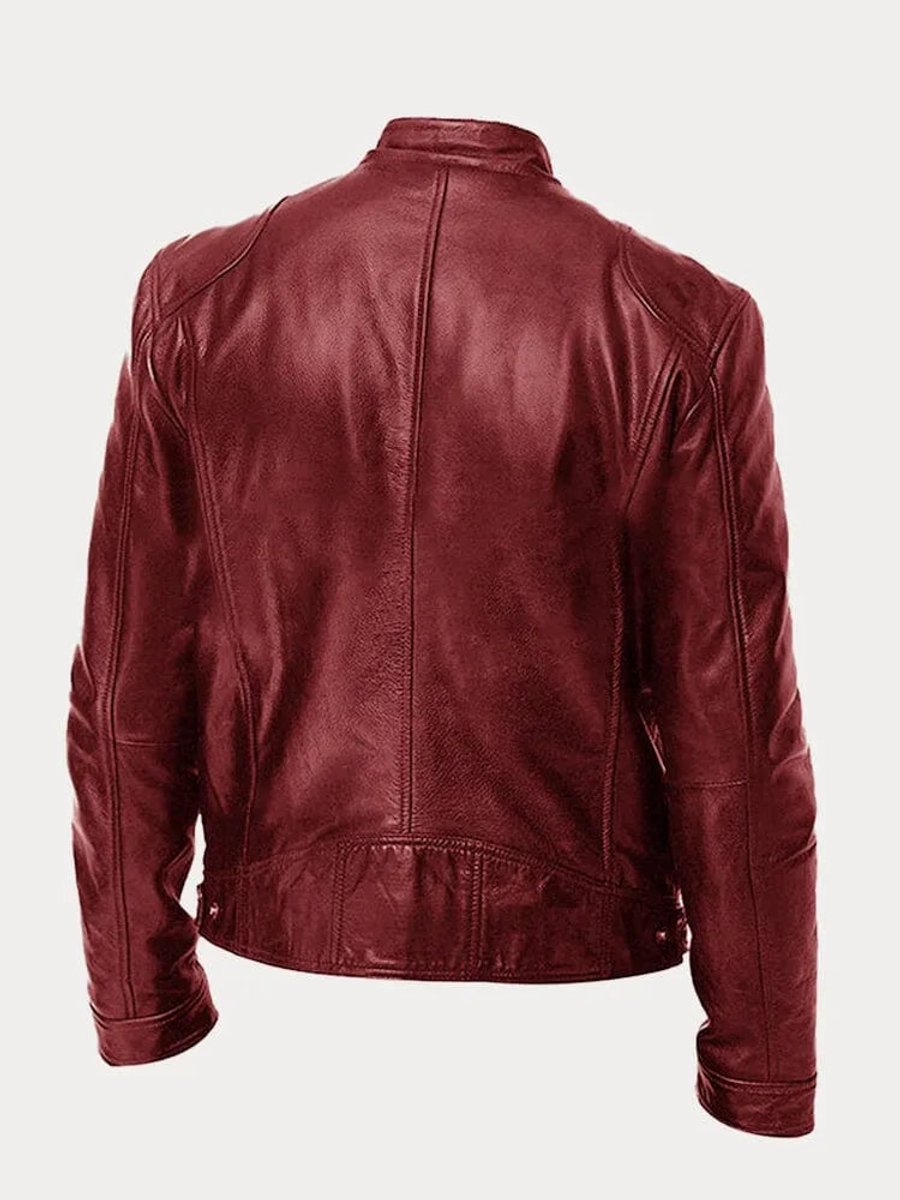 Mens Quilted Jacket Slim-Fit Biker-Style Faux Leather Moto Jacket