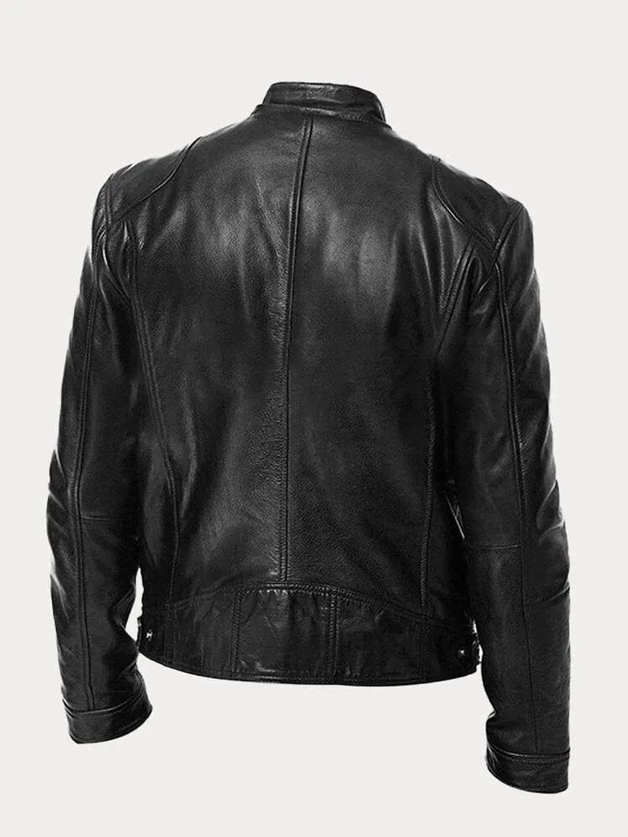 Mens Quilted Jacket Slim-Fit Biker-Style Faux Leather Moto Jacket