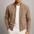 Mens Quilted Jacket Slim Fit Suede Bomber - Brown
