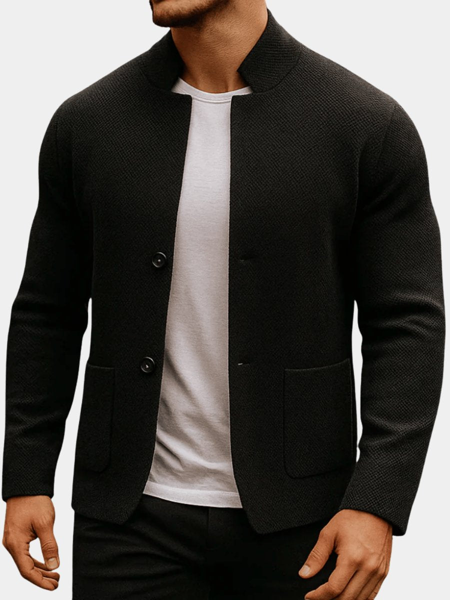 Men's Quilted Jacket Textured Knit Stand-Collar Button-Front Blazer