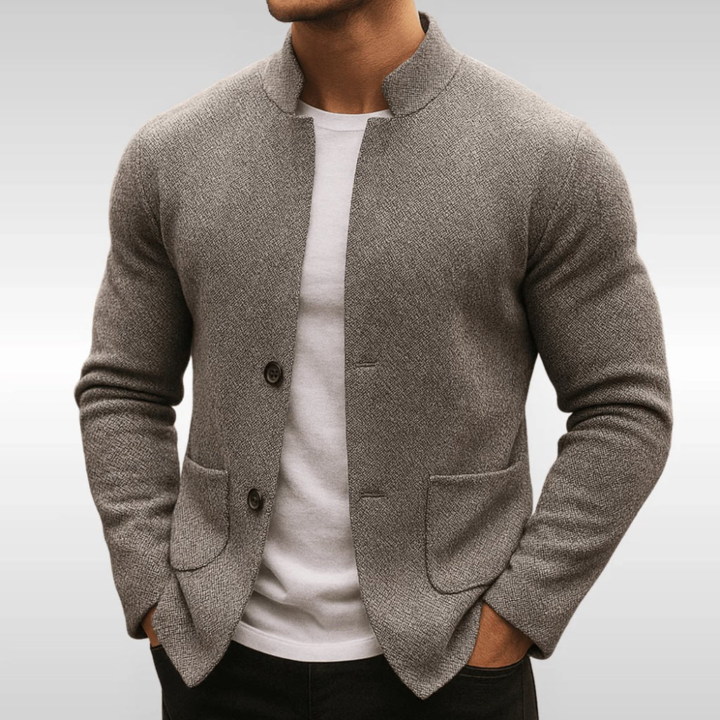 Men's Quilted Jacket Textured Knit Stand-Collar Button-Front Blazer - Gray