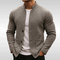 Men's Quilted Jacket Textured Knit Stand-Collar Button-Front Blazer - Gray
