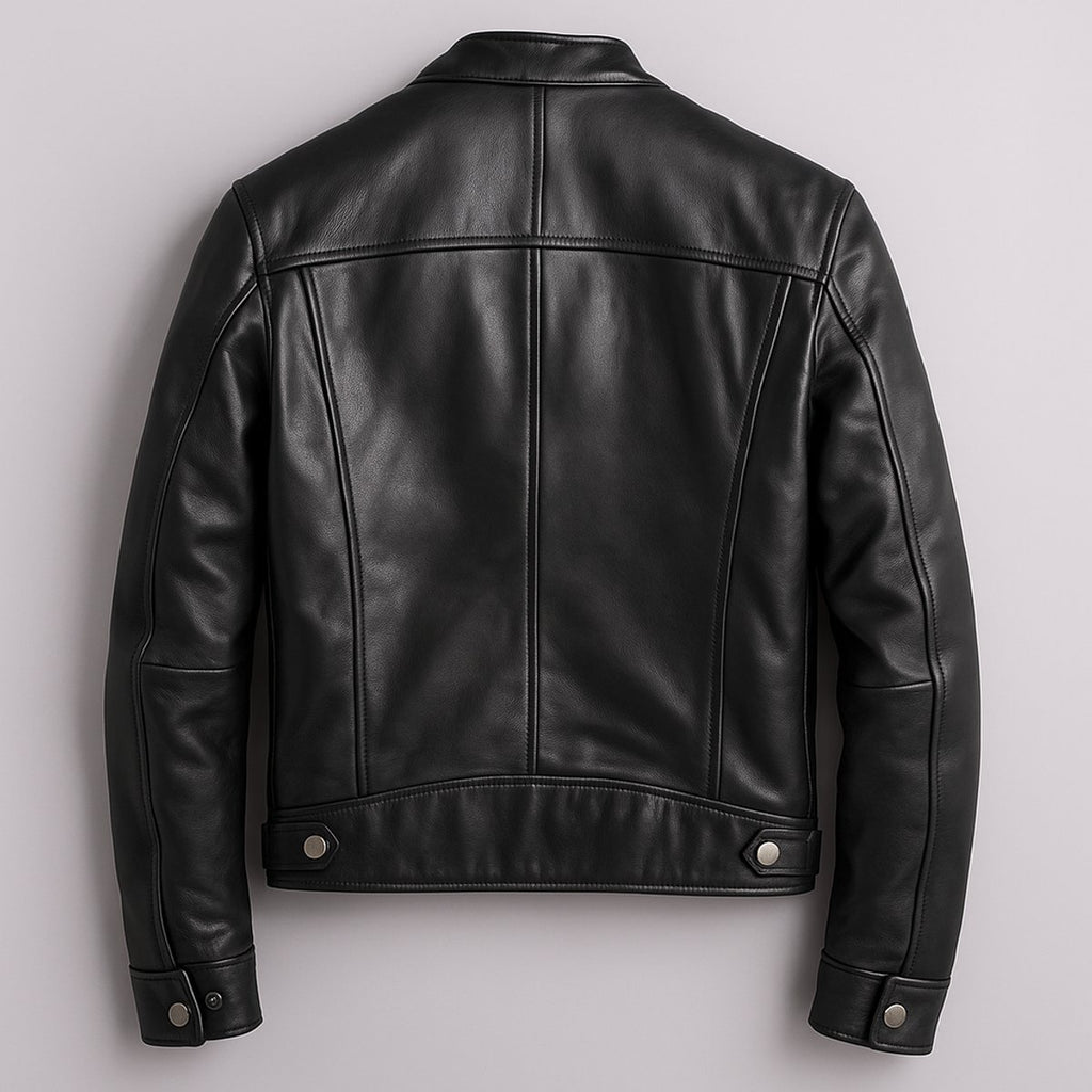 Mens Quilted Jacket Vintage Leather Biker Moto Zip-Up