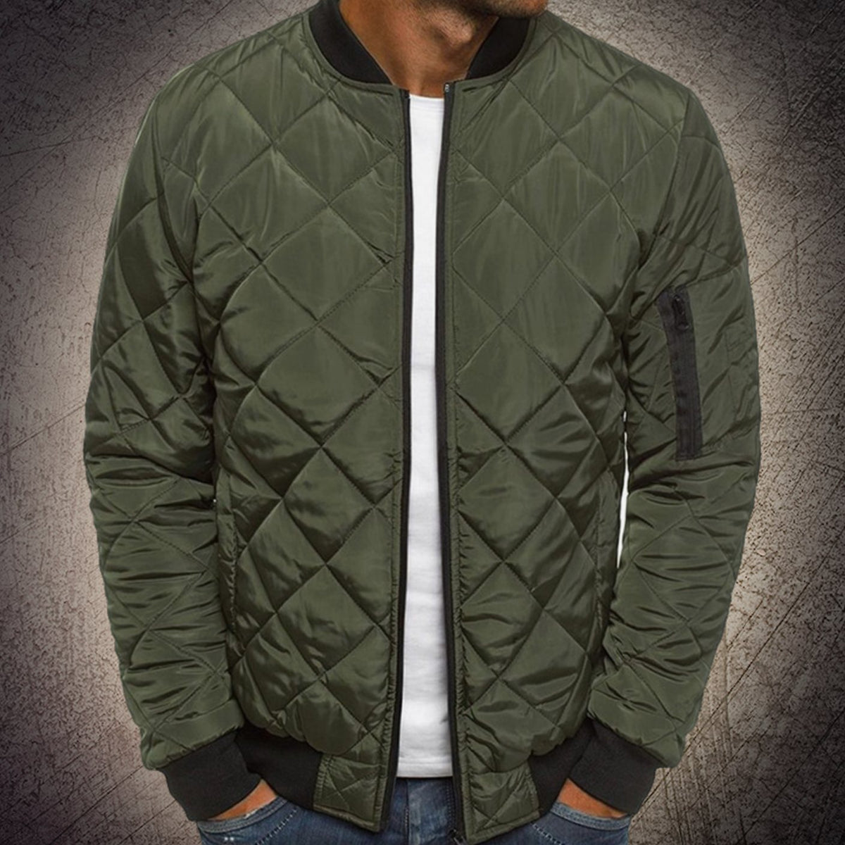 Men's Quilted Lightweight Zip-Up Bomber Jacket - Green