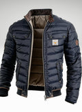 Men's Quilted Puffer Bomber Jacket Stand Collar Full-Zip - Navy Blue