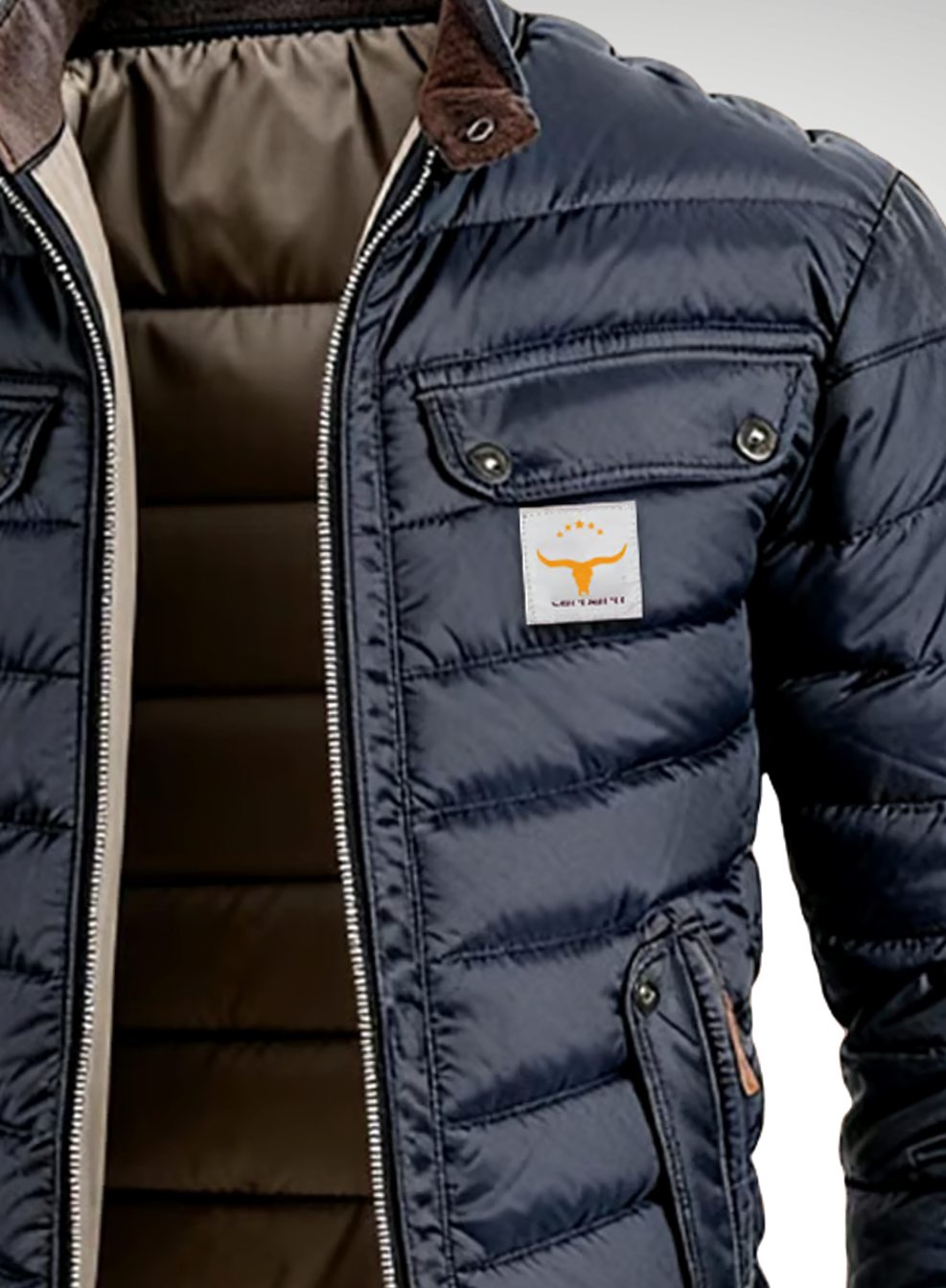 Men's Quilted Puffer Bomber Jacket Stand Collar Full-Zip