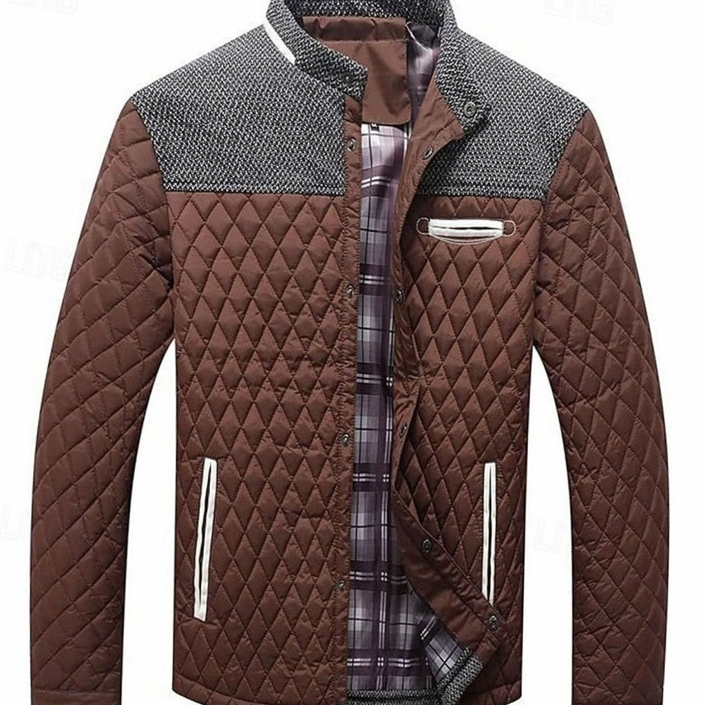 Men's Quilted Stand-Collar Button-Front Jacket - Brown