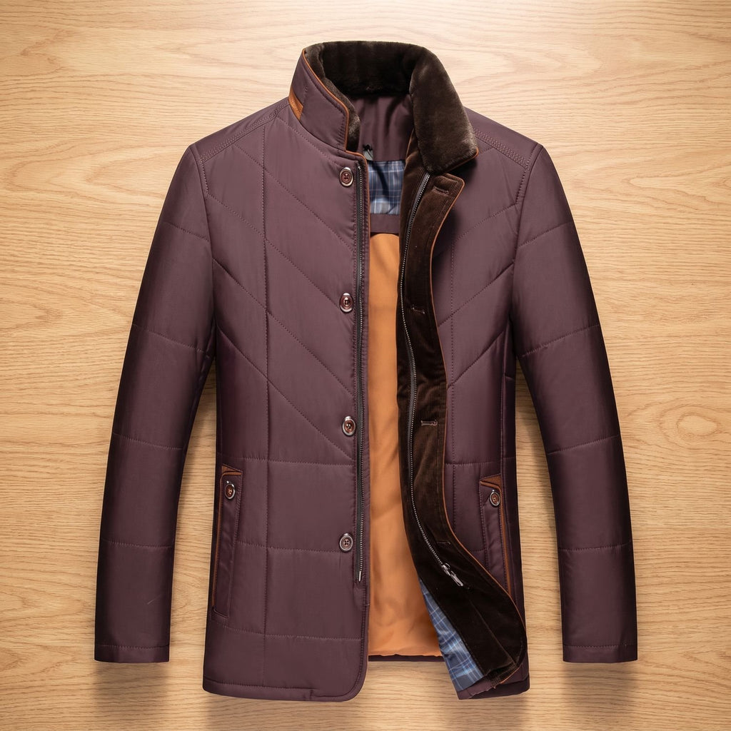Men's Quilted Stand-Collar Fleece-Lined Winter Jacket - Red