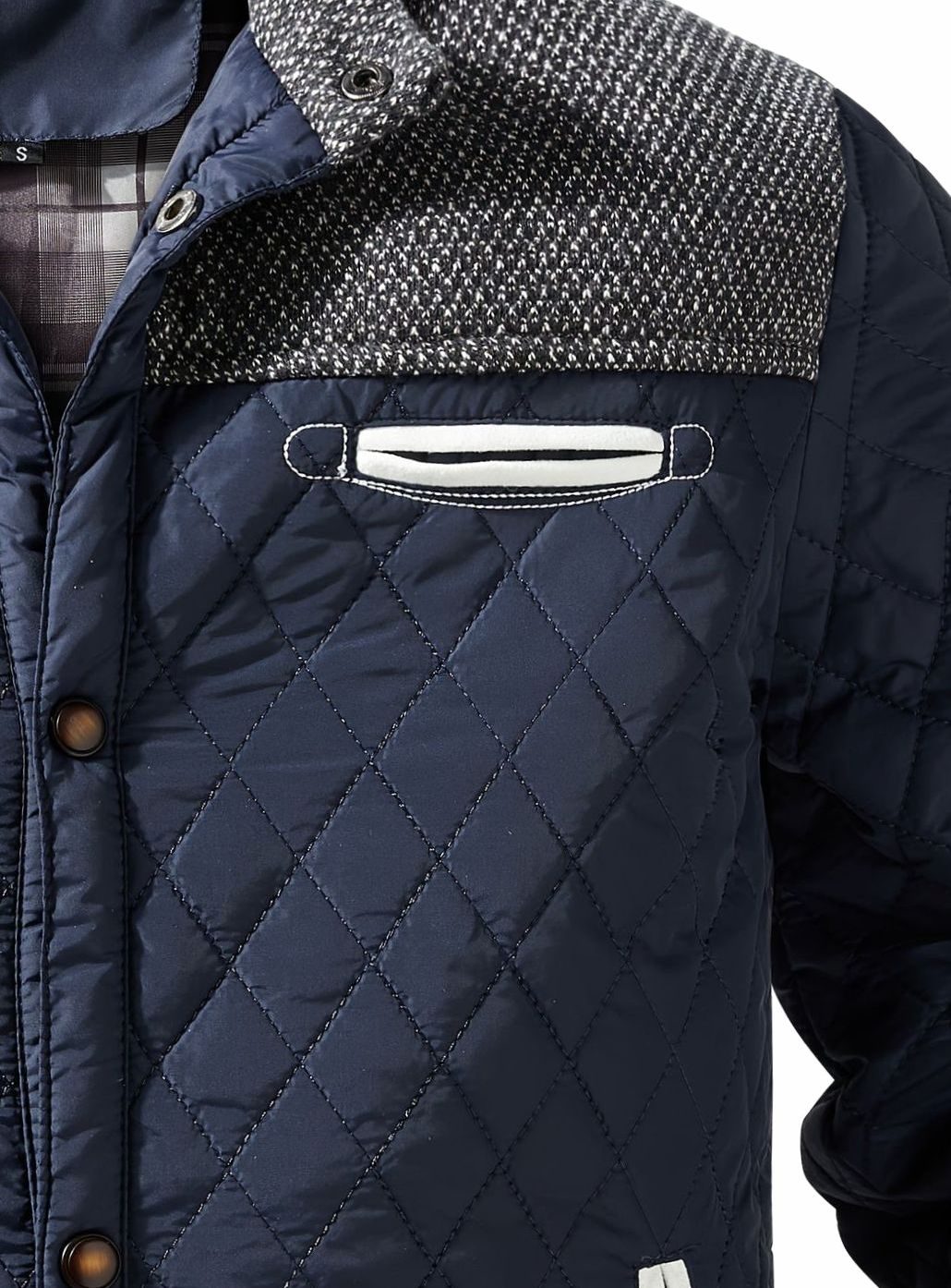 Men's Quilted Stand-Collar Two-Tone Snap-Front Jacket