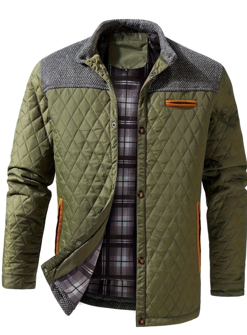 Men's Quilted Stand-Collar Two-Tone Snap-Front Jacket