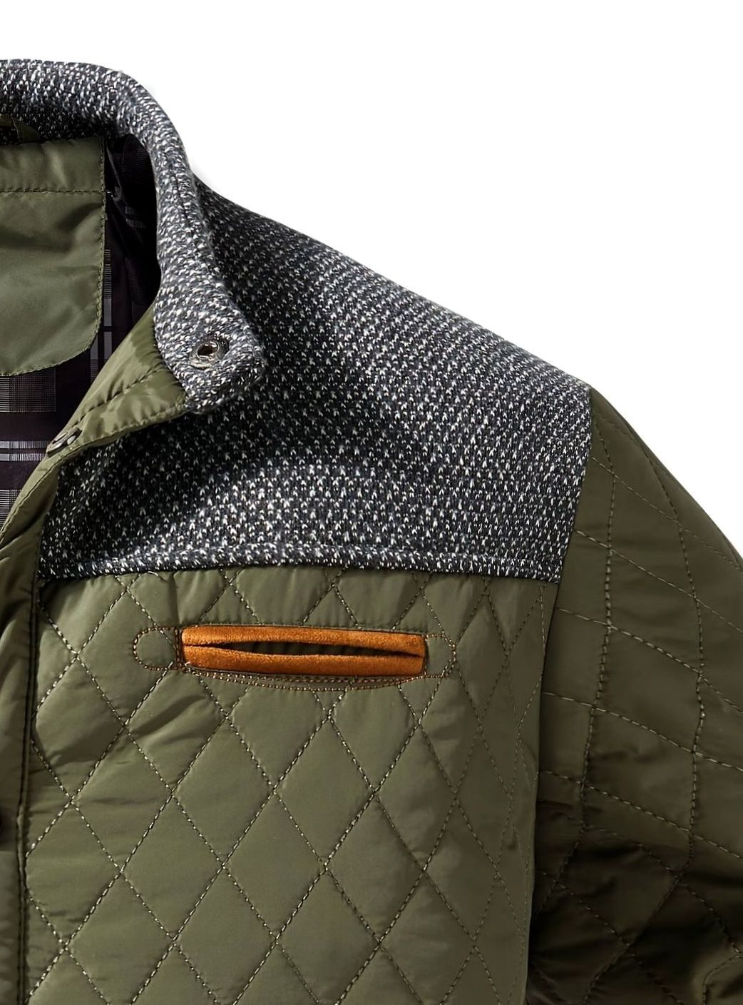 Men's Quilted Stand-Collar Two-Tone Snap-Front Jacket