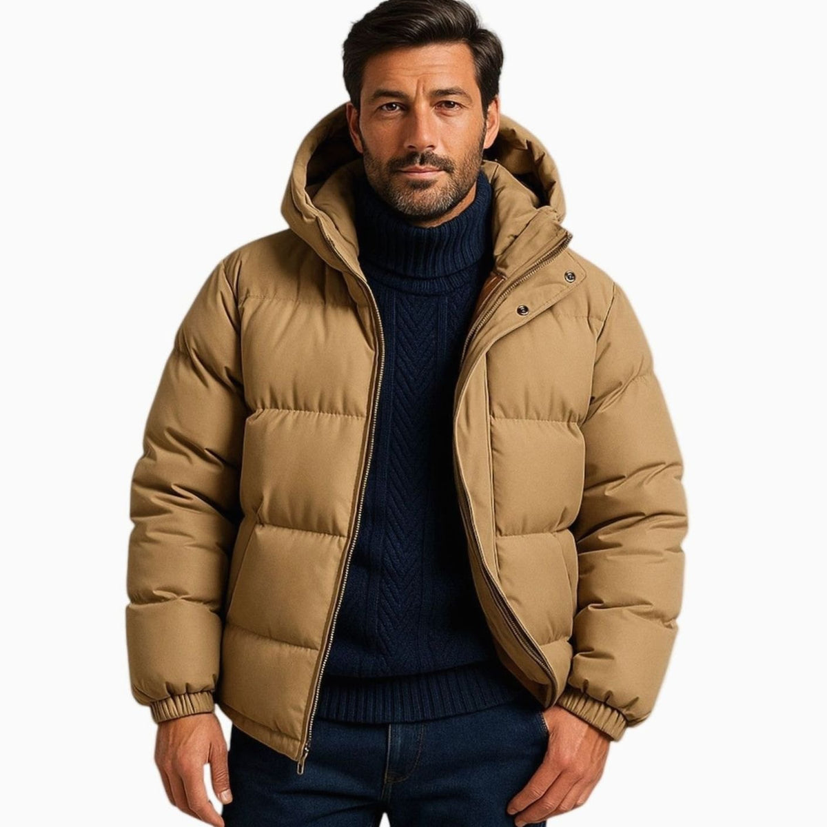 Men's Quilted Zip-Up Hooded Puffer Jacket