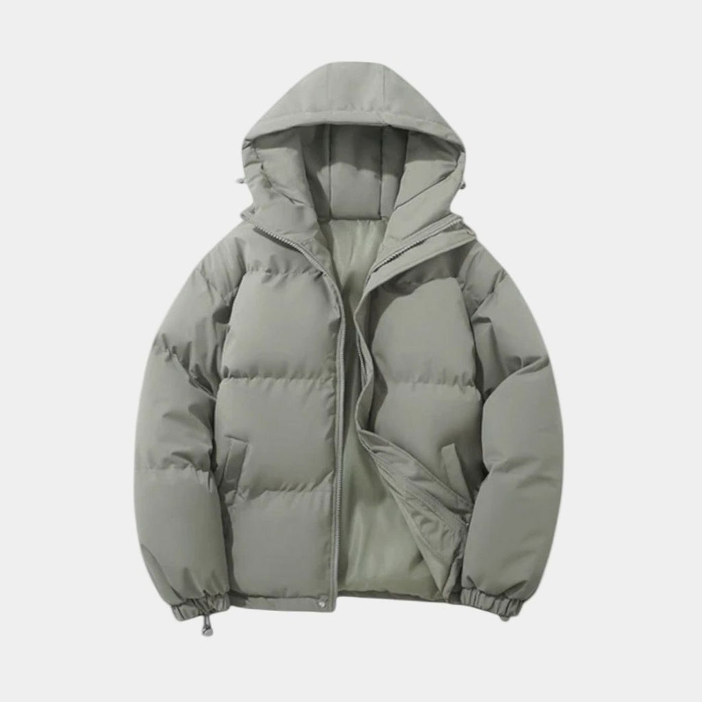 Men's Quilted Zip-Up Hooded Puffer Jacket - Gray Green